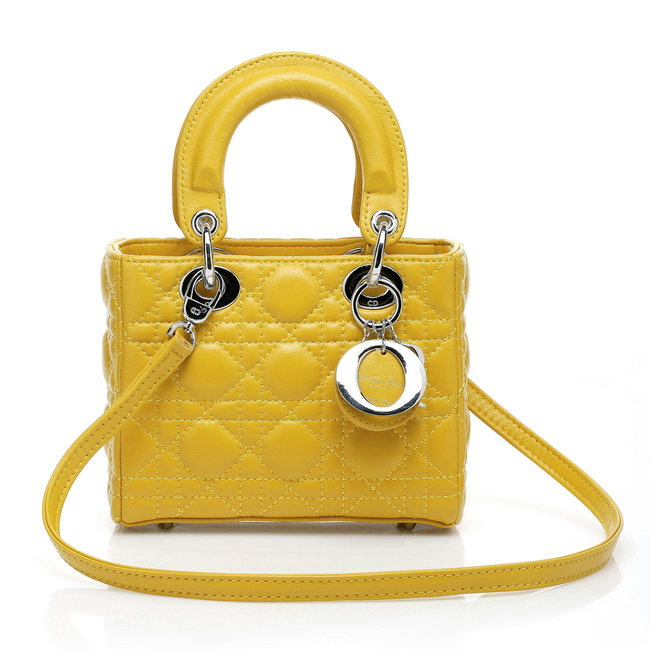 mini lady dior lambskin leather bag 6328 lemonyellow